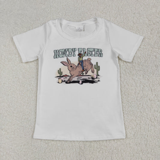 BT0559 Howdy Easter Rodeo Rabbit White Short Sleeve Boys Top