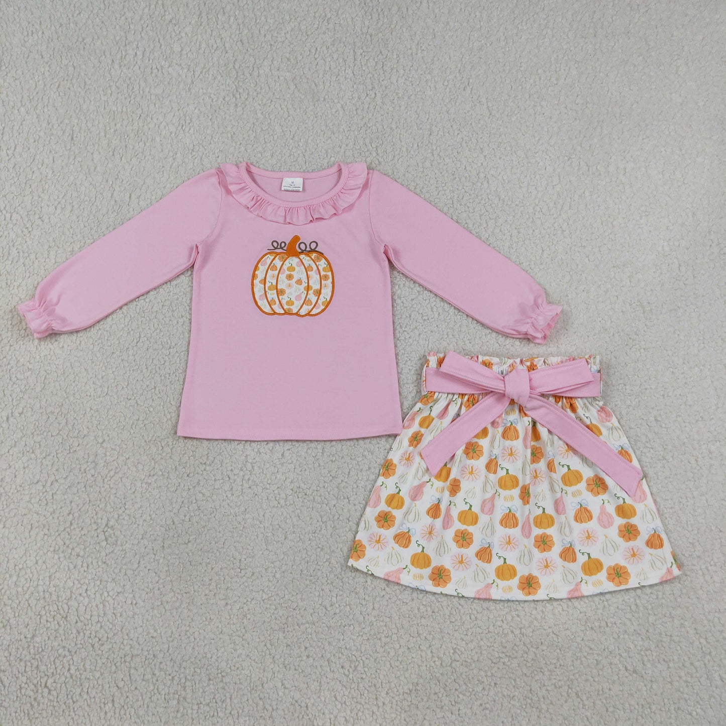 GLD1641 Pumpkin Pink Long Sleeve Skirt Girls Set