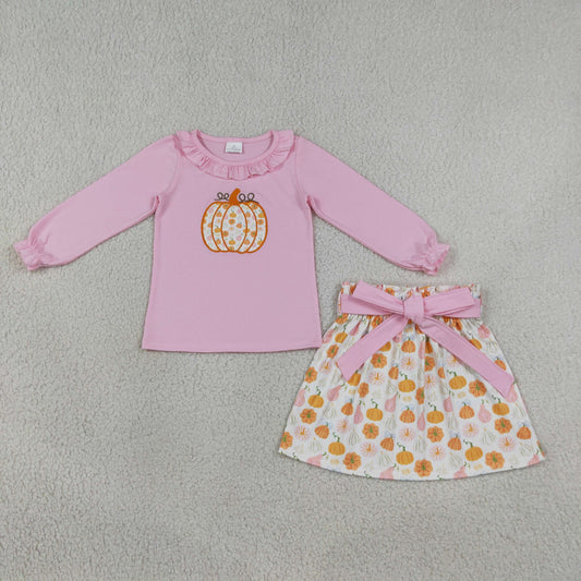 GLD1641 Pumpkin Pink Long Sleeve Skirt Girls Set
