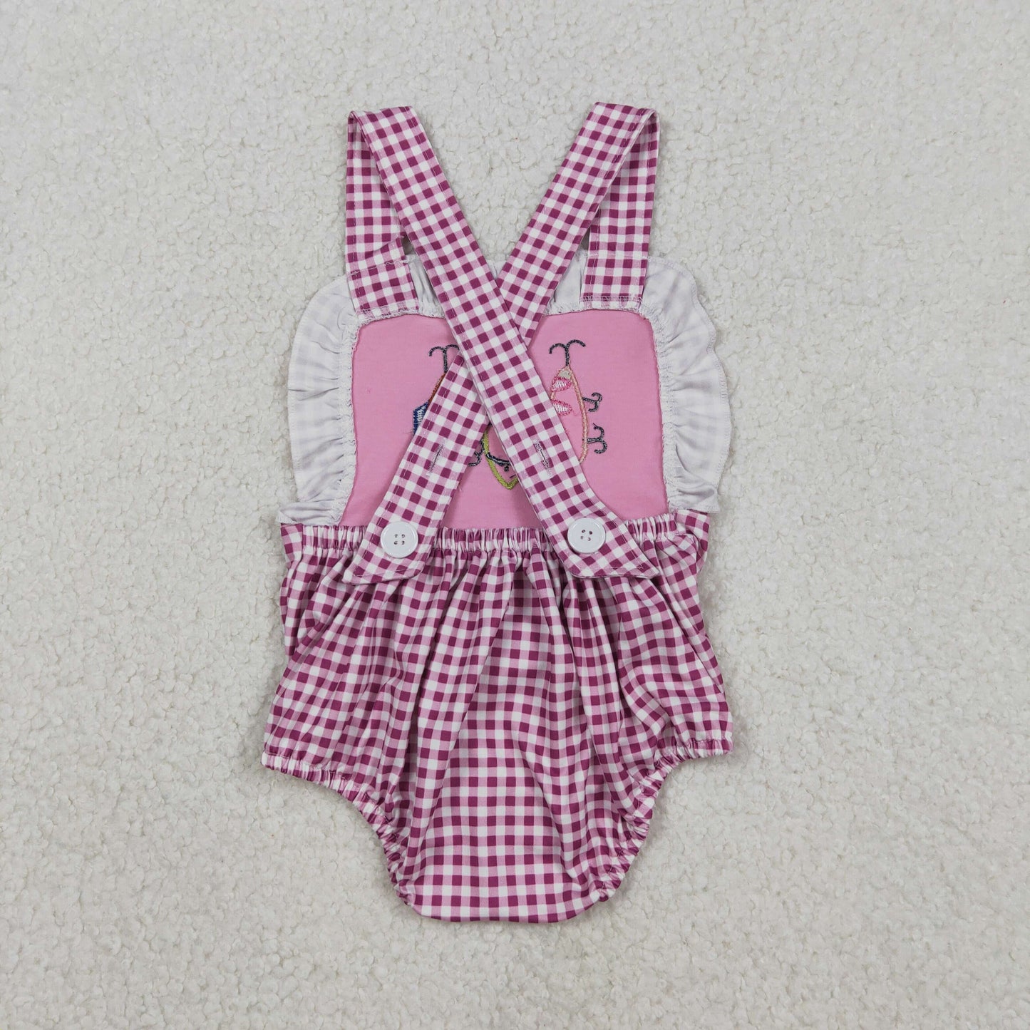 Embroidery SR3414 fish red checkered girls romper