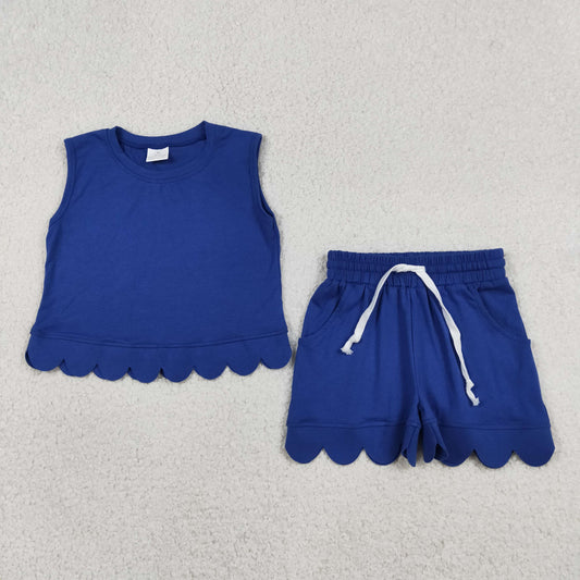 GSSO3732 Scallop Navy Blue Sleeveless Shorts Girls Set