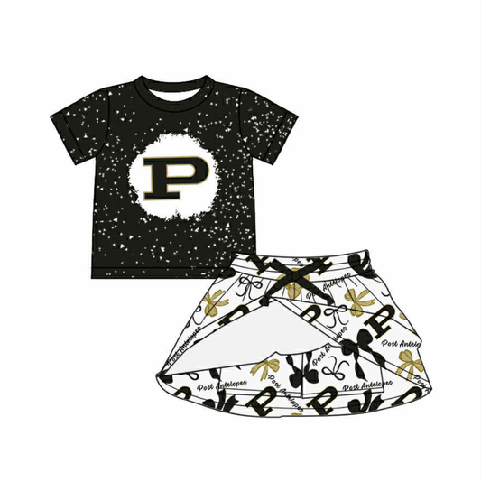 custom moq 3 football item P black short sleeve skorts girls set