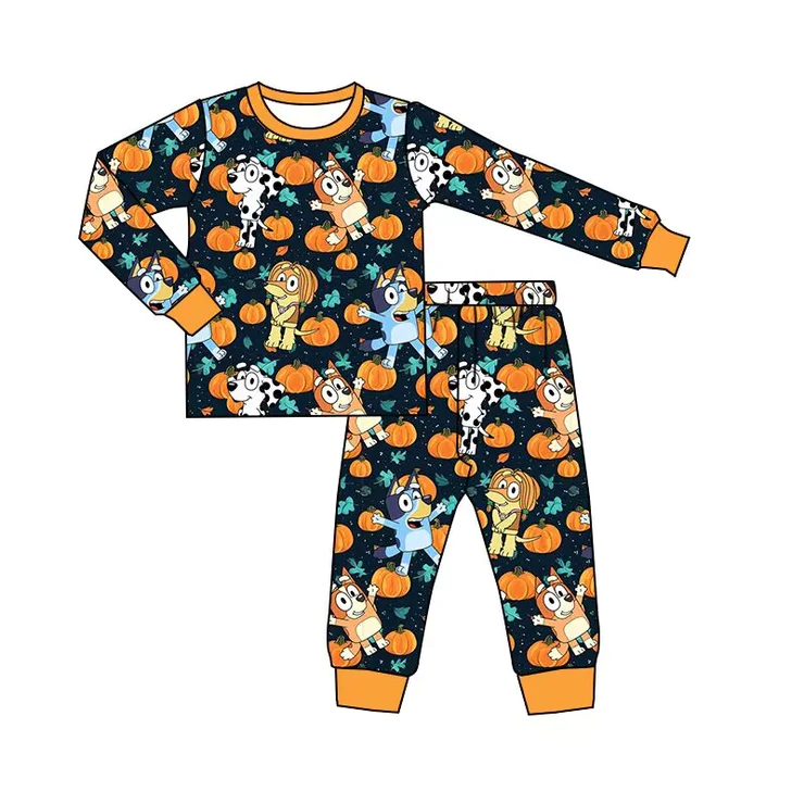 custom S 8.15 Cartoon dog pumpkin long sleeve pants kids pajamas