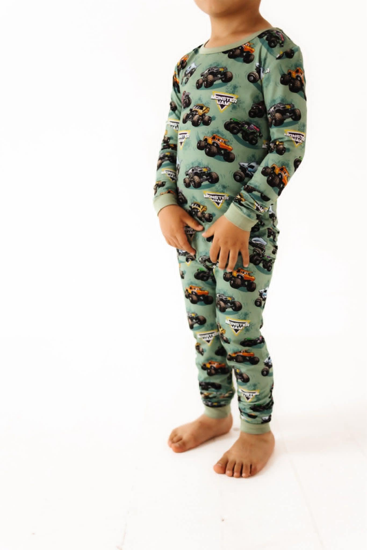 custom cartoon car green long sleeve pants boys pajamas