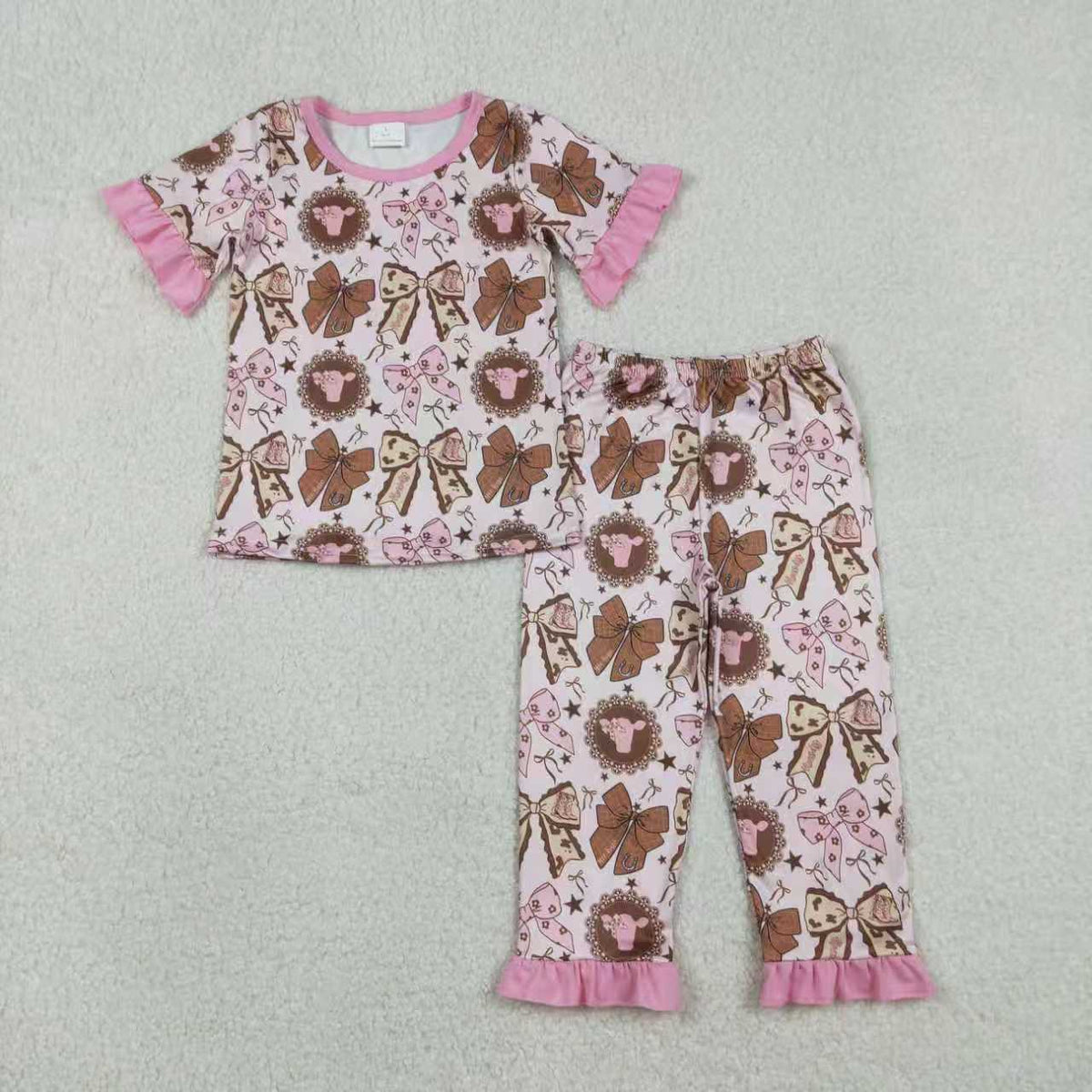 Western Pink Cow Bows Sibling Clothes RTS