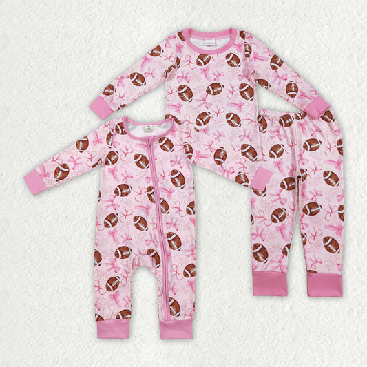 football pink bows Sibling Clothes RTS sibling clothes