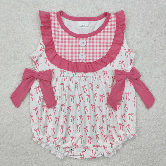 USA SHOP SR2294 pink bows ruffles checkered sleeveless girls romper