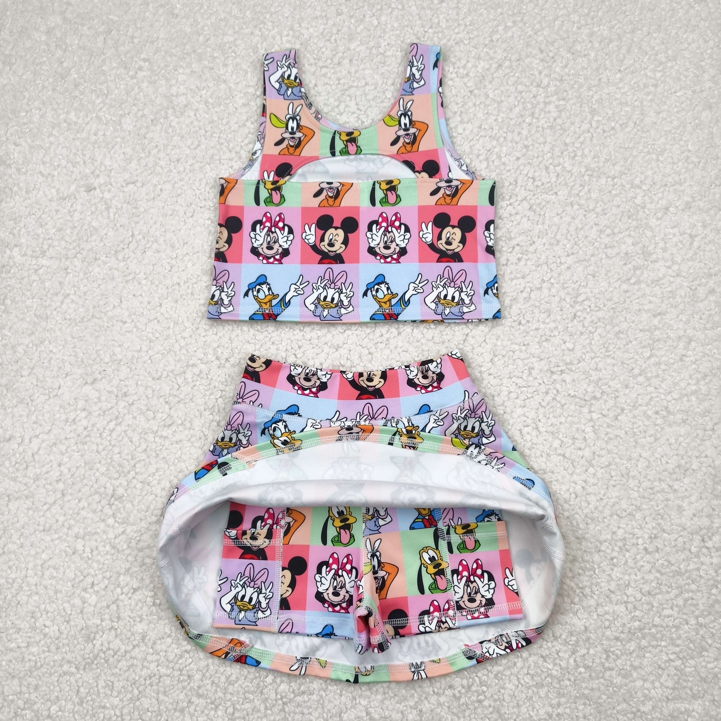 GSD2333 yoga cartoon M sleeveless skirt with shorts girls set