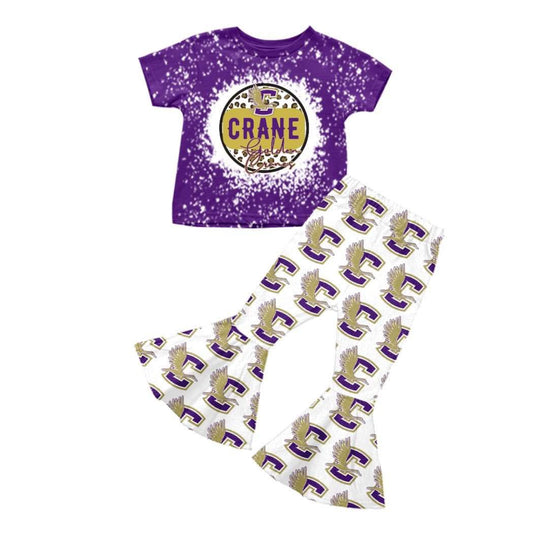 custom S 9.12 Purple leopard short sleeve white pants girls set