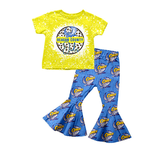 custom S 9.12 Yellow leopard short sleeve blue pants girls set