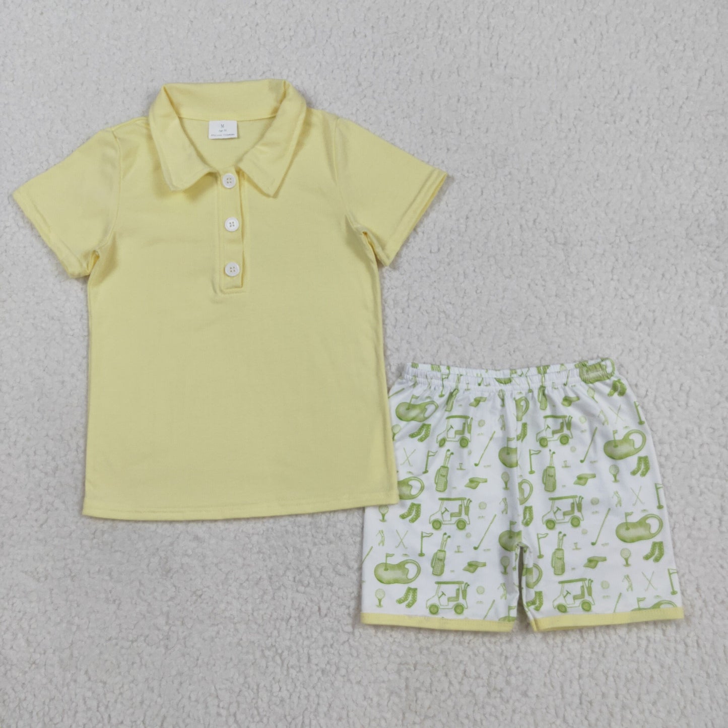BSSO1546 yellow short sleeve golf car shorts boys set
