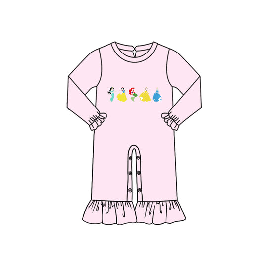 preorder LR0791 Cartoon princess pink long sleeve girls romper