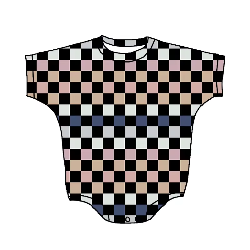 Custom colorful checkered short sleeve baby romper