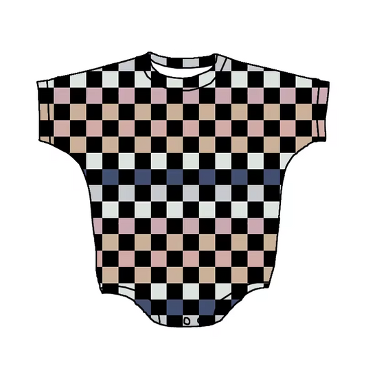 Custom colorful checkered short sleeve baby romper