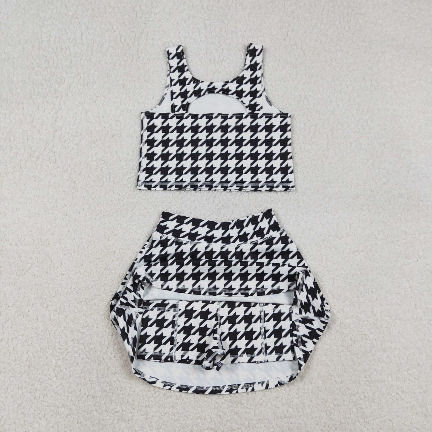 GSD2858 yoga black houndstooth sleeveless skorts skirt girls set
