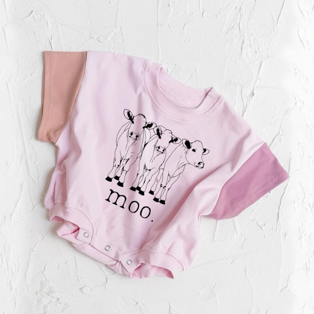 custom moq 3 moo cows pink short sleeve girls romper