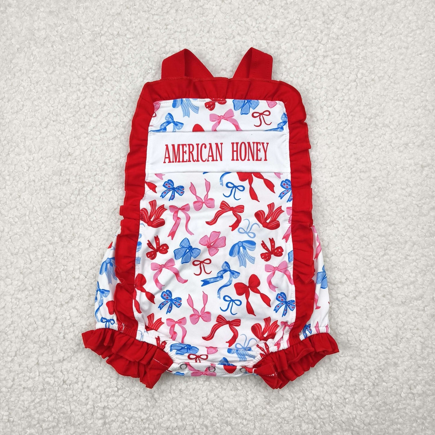 SR3048 american honey blue red bows girls romper
