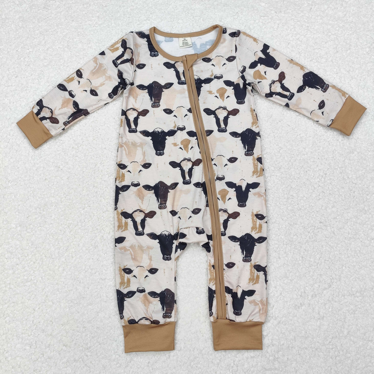 LR1799 Farm cow khaki long sleeve zipper boys romper