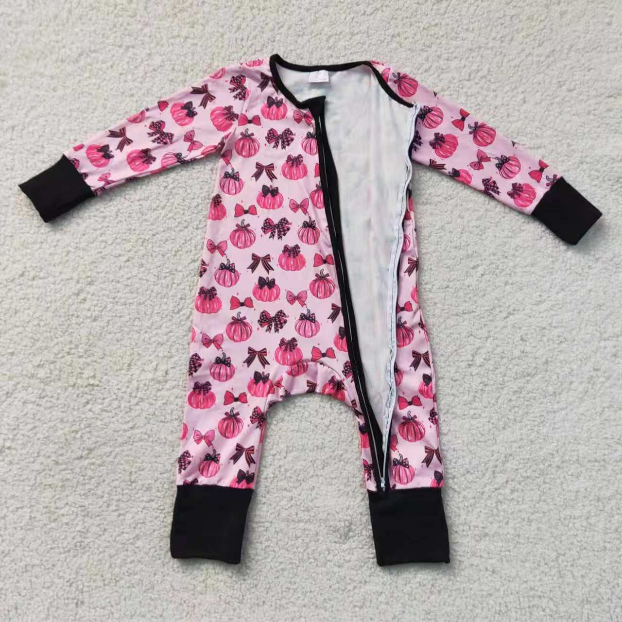 Pumpkin Bows Hot Pink Black Girls Set/Romper Set Sibling Clothes