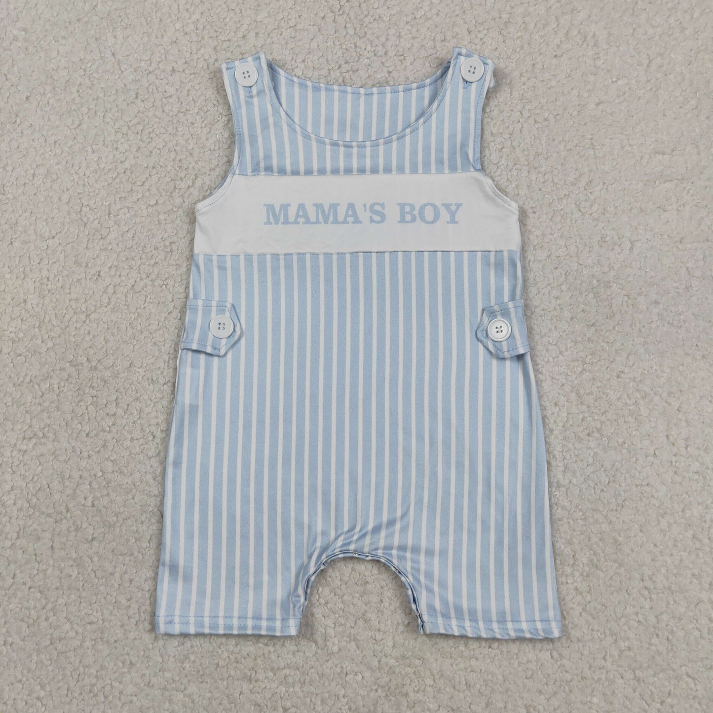 SR3972 Mama's Boy Blue Striped Sleeveless Boys Romper