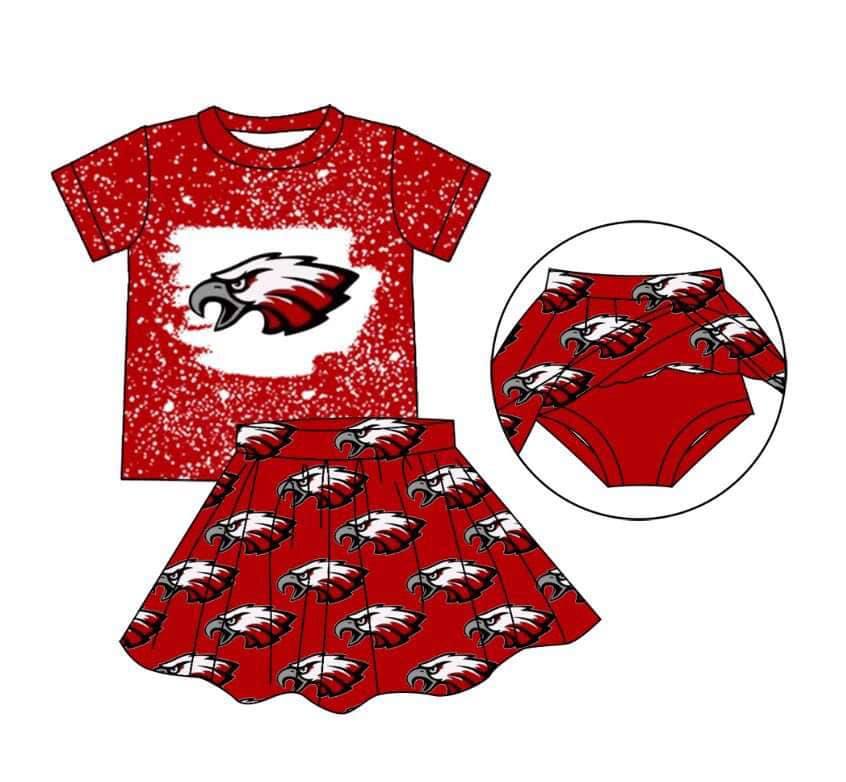 custom football team eagle red short sleeve skirt girls 2pcs set