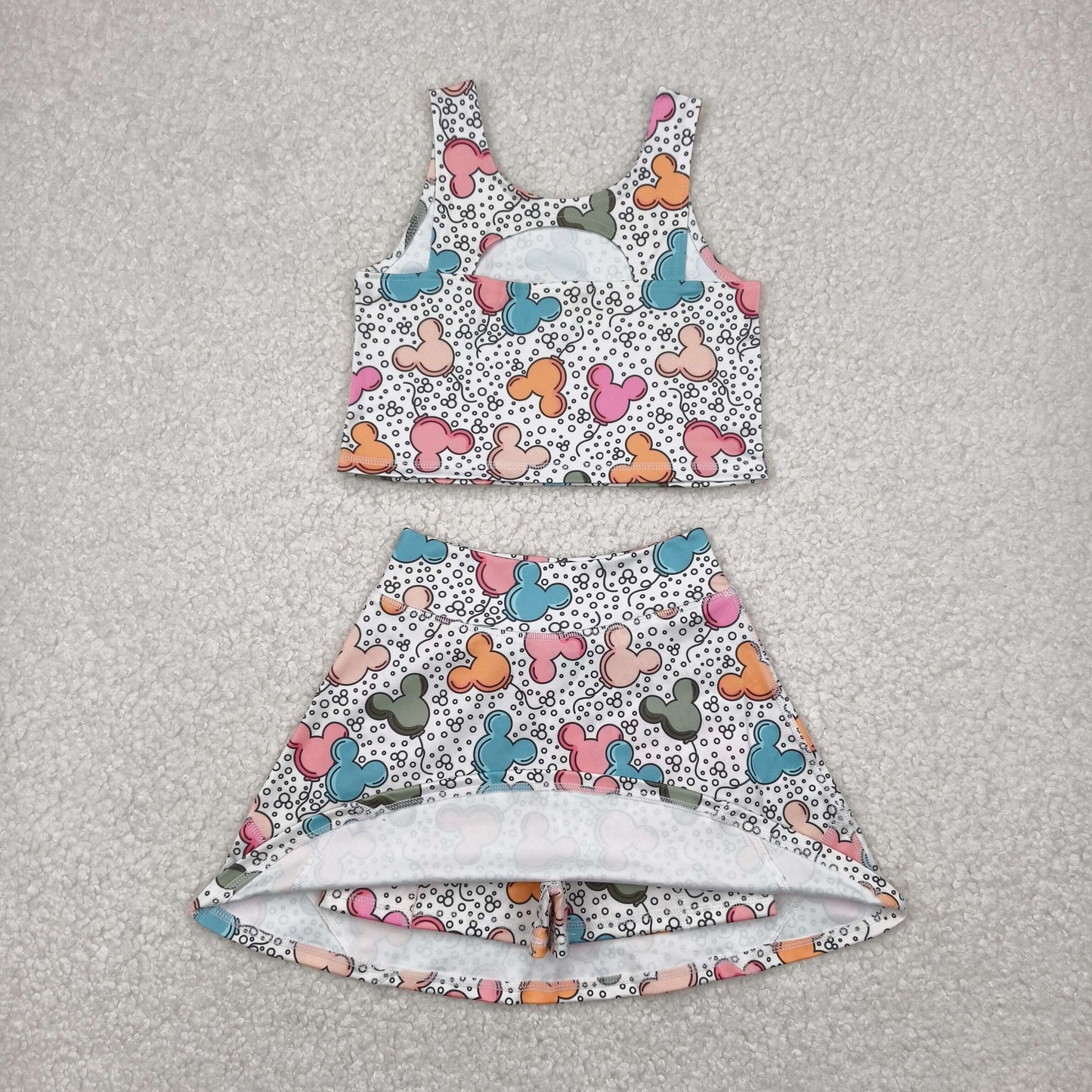 GSD2331 cartoon M balloon dot sleeveless skirt with shorts girls set