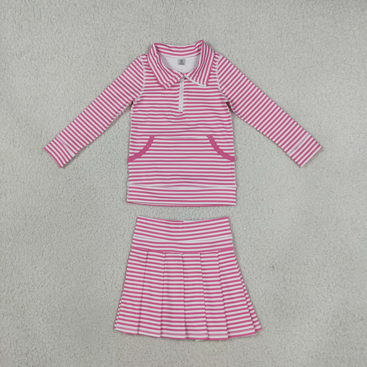 GLD1699 Yoga Pink Striped Long Sleeve Skorts Girls Set