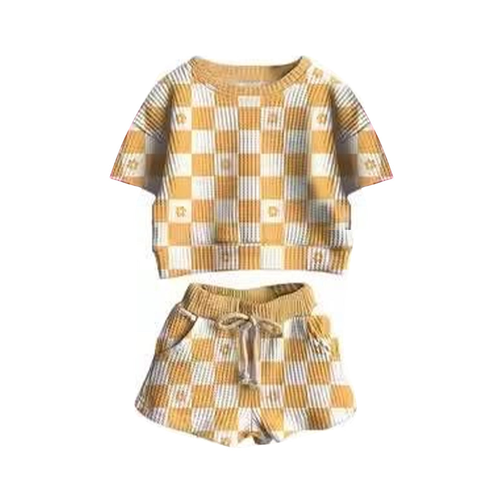 preorder yellow checkered short sleeve shorts girls set