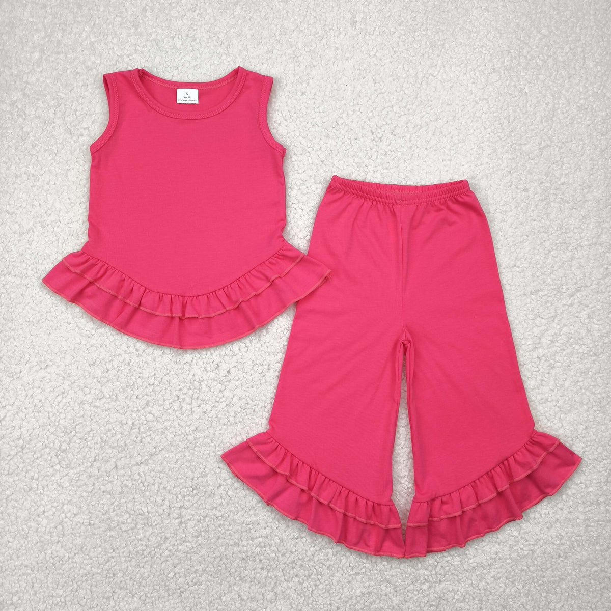 GSPO2009 hot pink ruffles sleeveless pants girls set