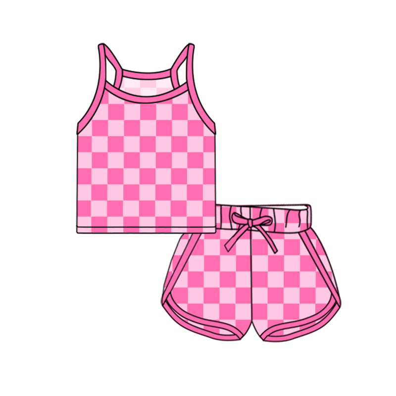 preorder pink checkered camisole shorts girls Summer set