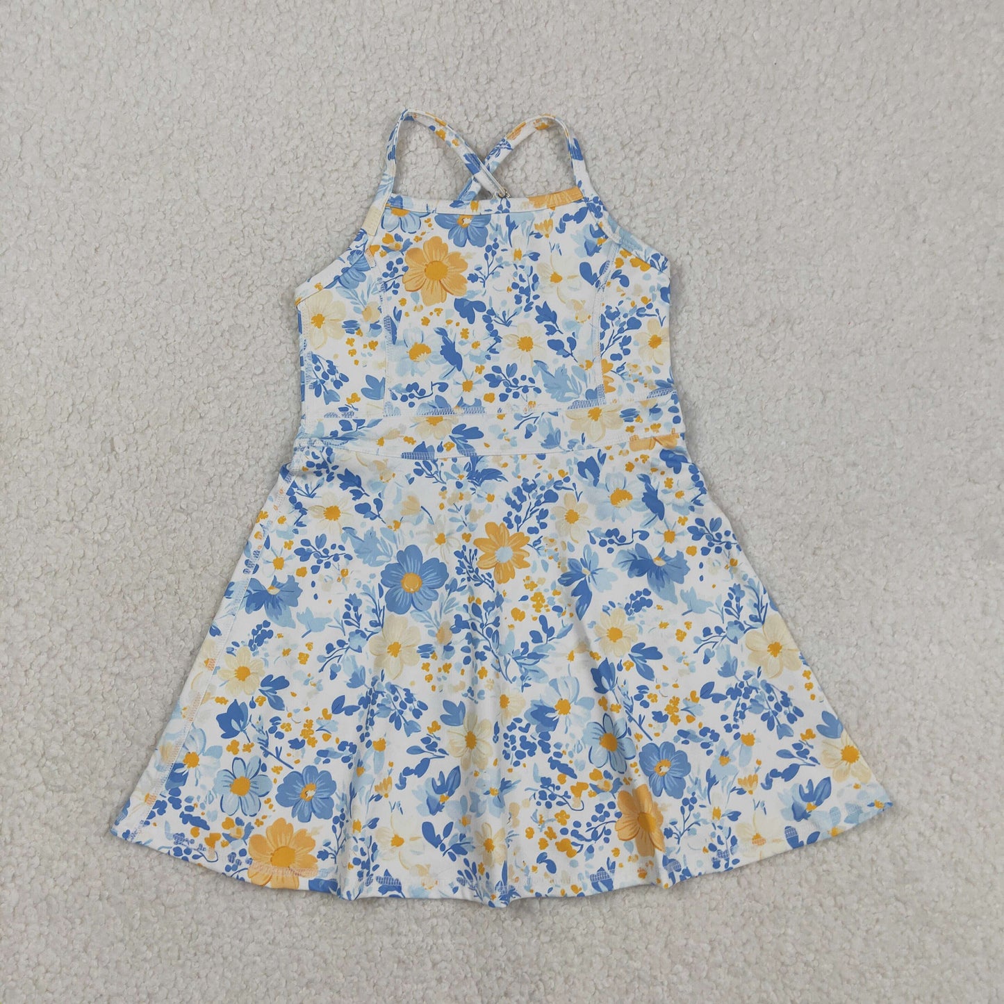 GSD3565 Yoga Blue Flowers Sleeveless Skorts Girls Dress