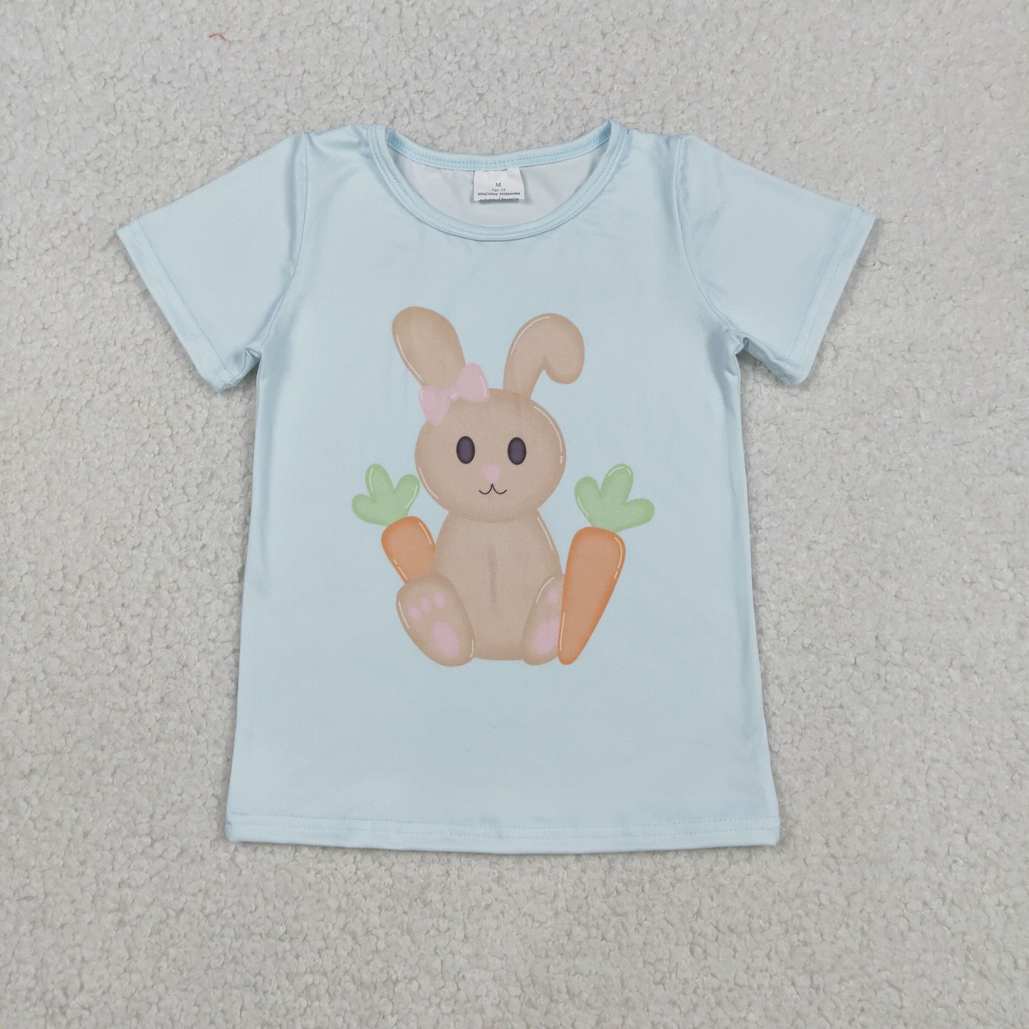 GT1395 Easter carrot rabbit mint green short sleeve girls top