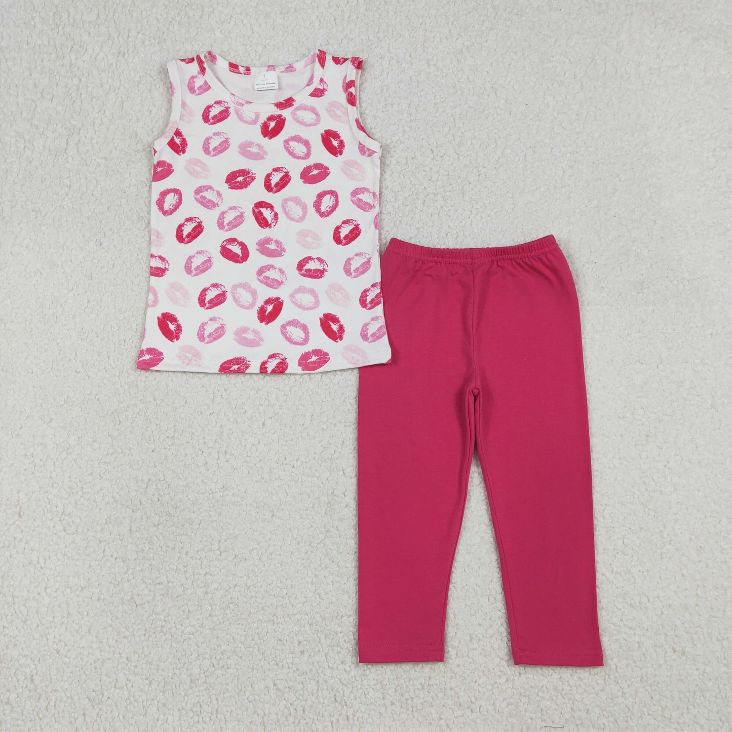GSPO2191 Valentine's Day Lips Sleeveless Hot Pink Pants Girls Set