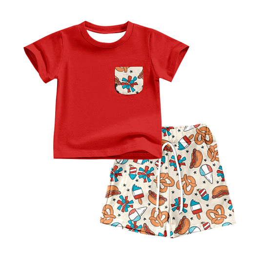 Preorder July 4th Ice Hot Dog Red Pocket Short Sleeve Shorts Boys Set