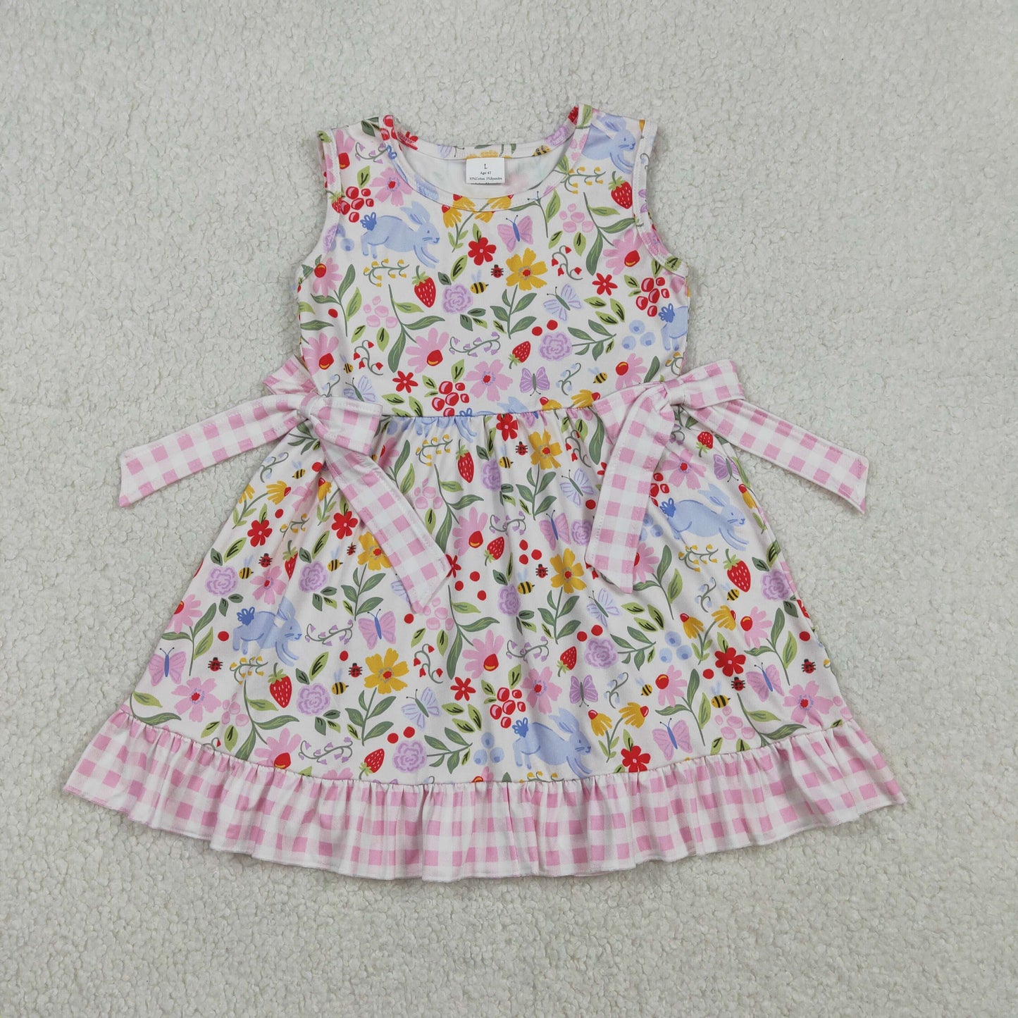 GSD3405 Easter Flowers Bunny Rabbit Sleeveless Girls Dress