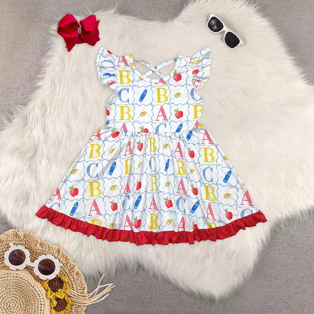 back to school apple girls dress RTS sibling clothes