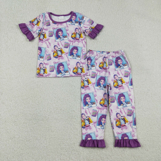GSPO2228 Hunter Bows Purple Short Sleeve Pants Girls Pajamas