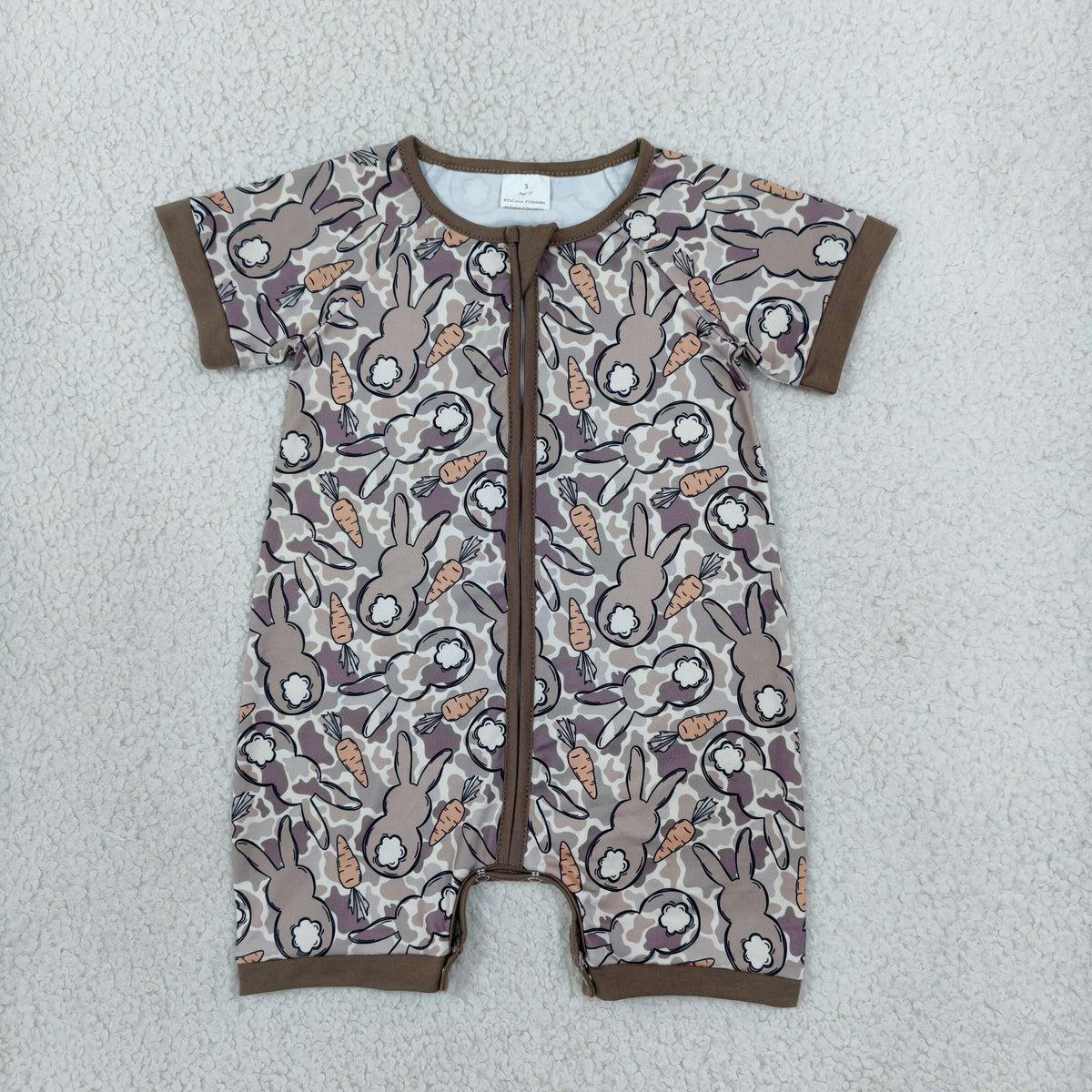 SR4305 Easter Bunny Rabbit Camo Zipper Short Sleeve Boys Romper