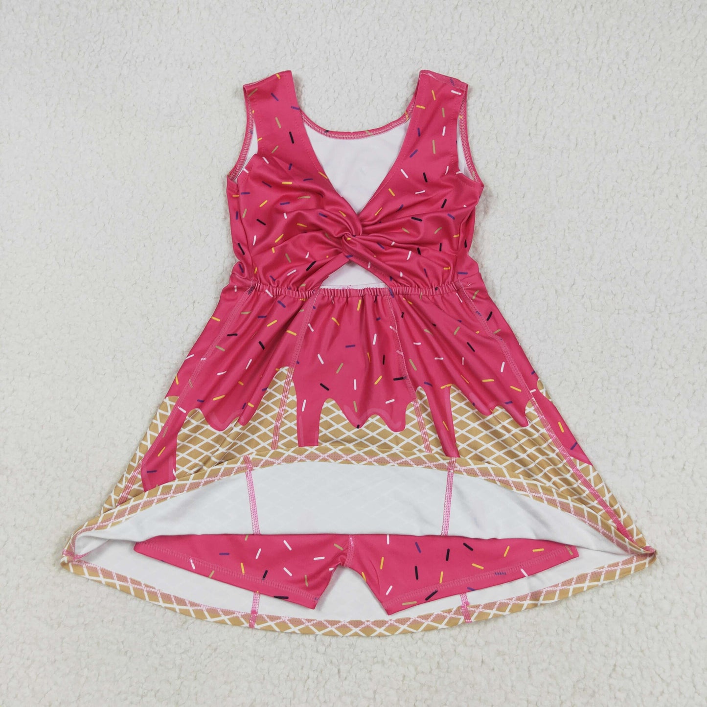 GSD2427 yoga ice hot pink sleeveless with shorts girls twril bow dress