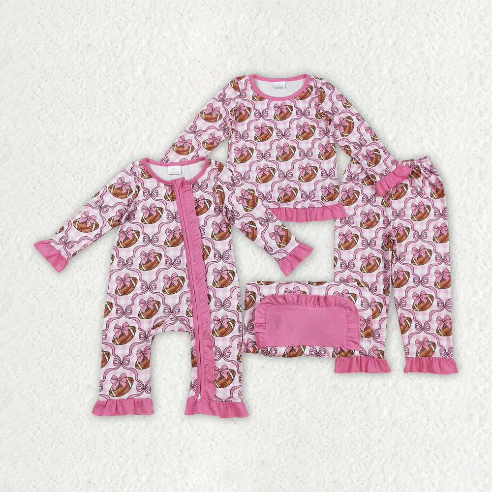 football bows hot pink romper/pajamas RTS Sibling Clothes