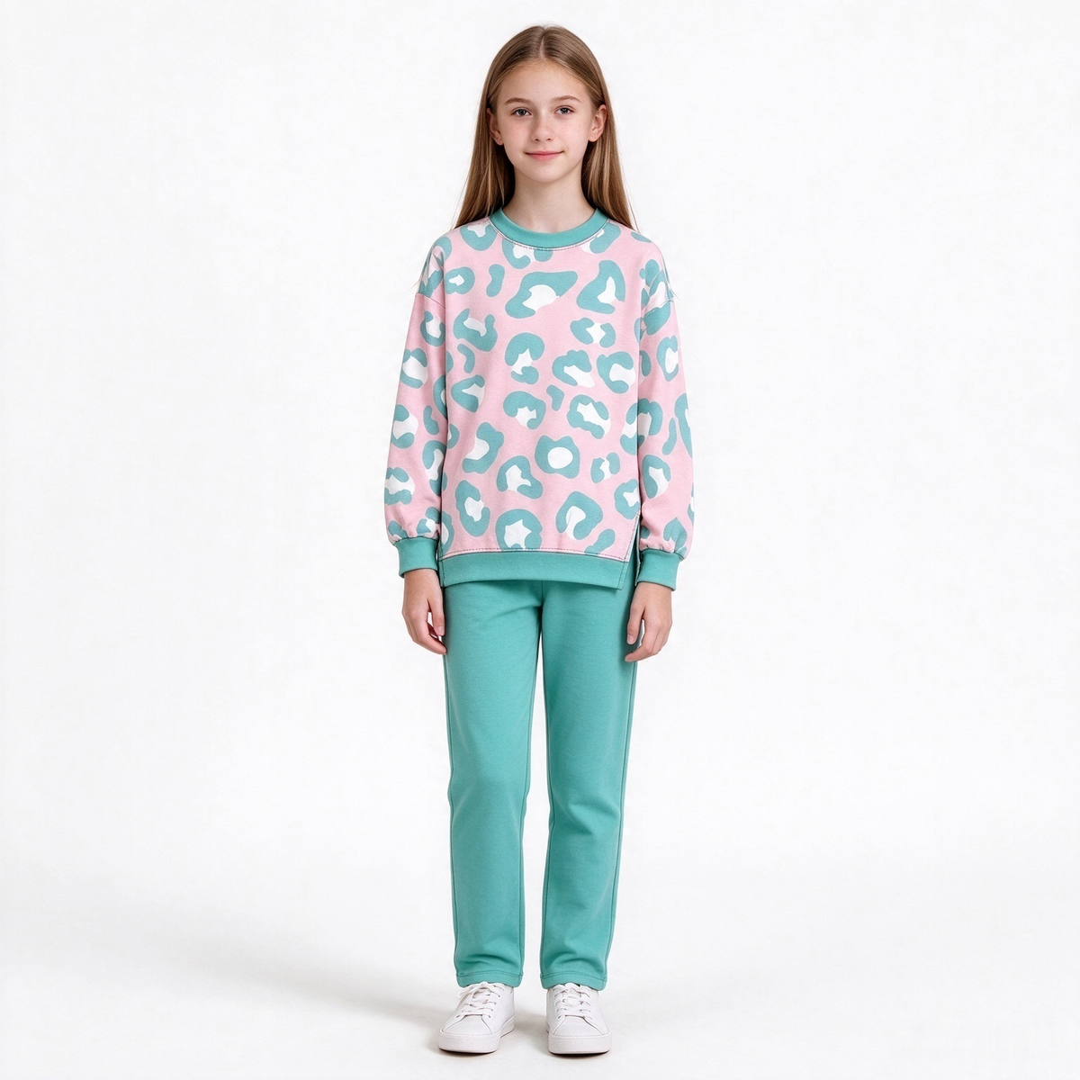 preorder GLP3990 Leopard Long Sleeve Blue Pants Girls Set