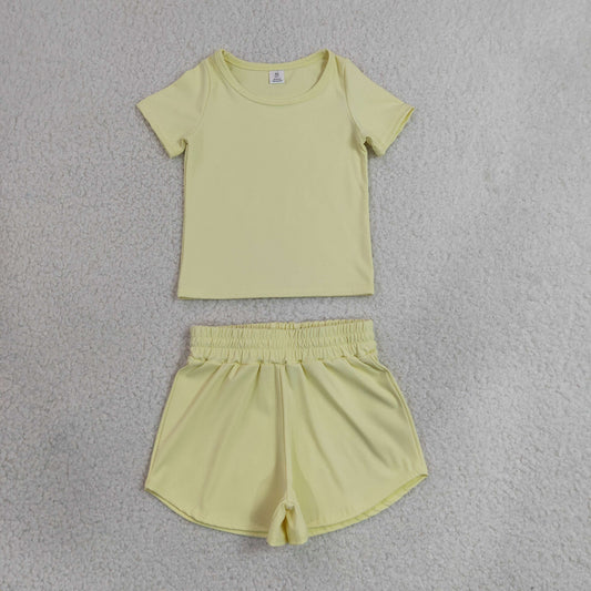 GSSO3763 Yoga Yellow Short Sleeve Shorts Girls Set