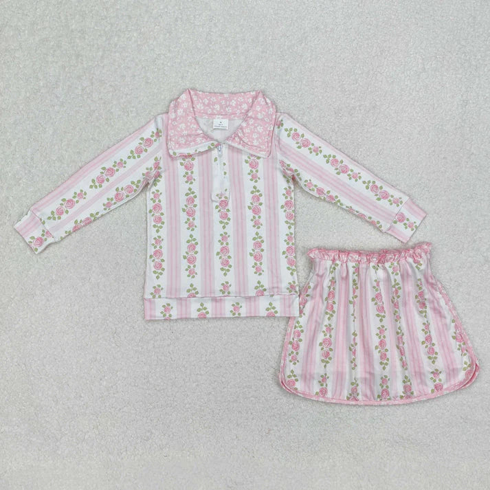 flowers zipper long slevee skirt with shorts set RTS sibling clothes