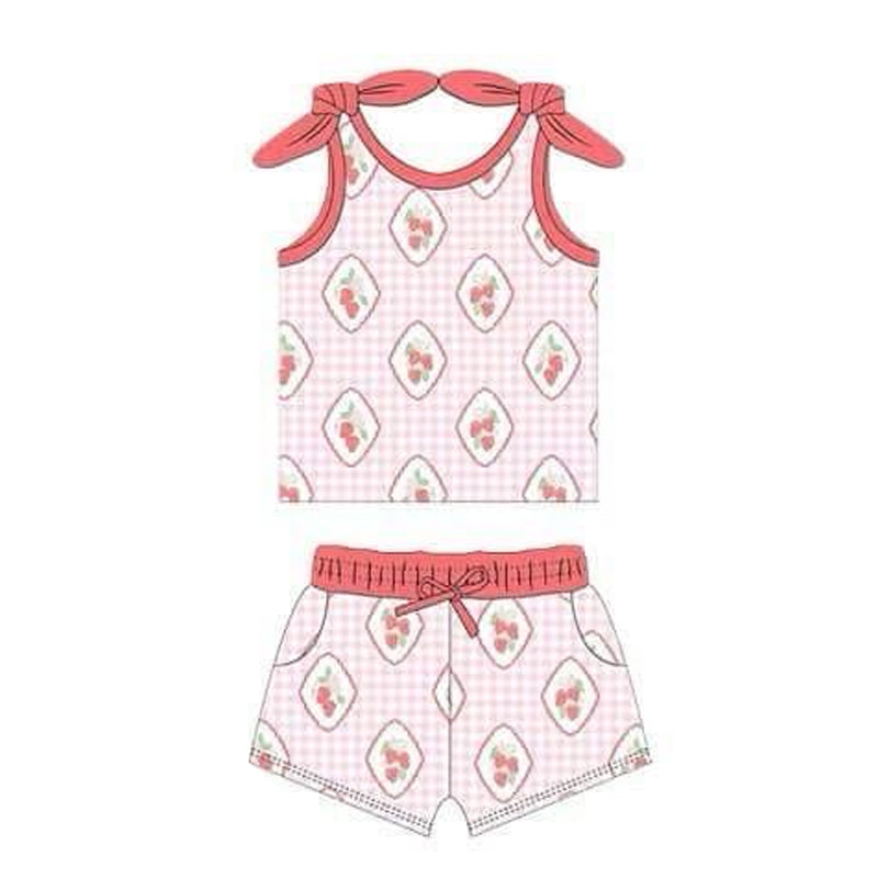 preorder watermelon red flowers Summer sleeveless shorts girls set