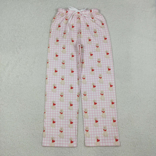 P0849 Valentine's day heart dog pink checkerede girls pants