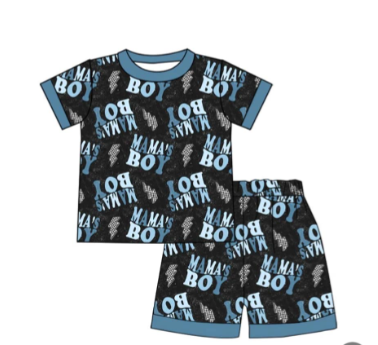 custom mama's boy flash blue short sleeve shorts boys set