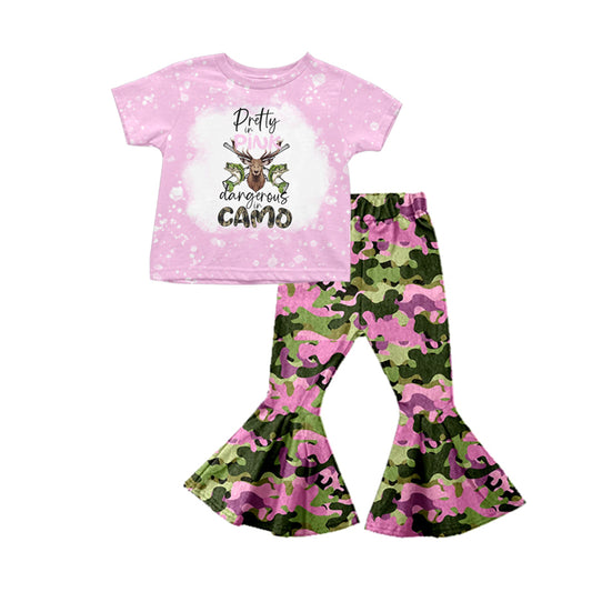 Preorder Pretty in Pink Dargerous in Camo Cow Fish Pink Short Sleeve Camo Pants Girls Set