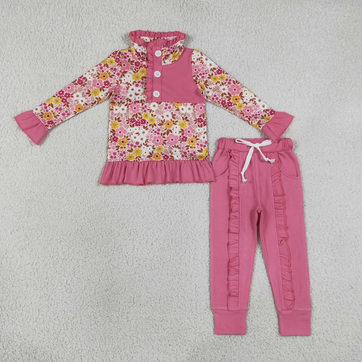 GLP3315 Flowers Pink Long Sleeve Pants Girls Set