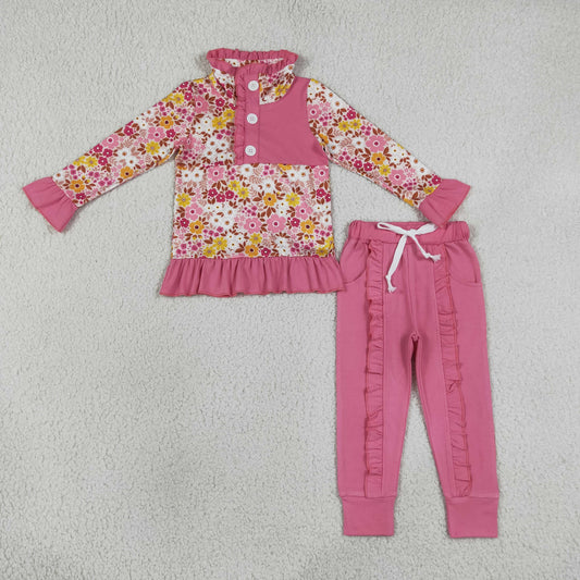 GLP3315 Flowers Pink Long Sleeve Pants Girls Set