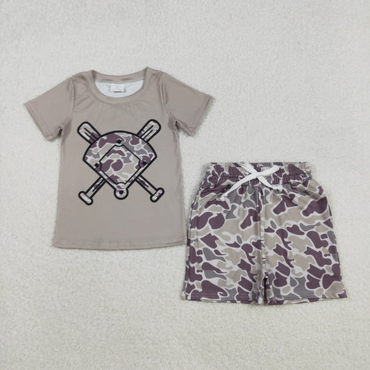 BSSO1585 hunting baseball camo short sleeve camo shorts boys set （BT1417+SS0733）